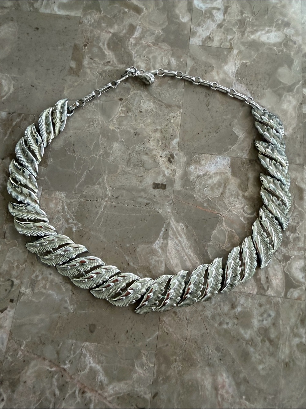 Coro Silver-Tone Leaf Link Necklace